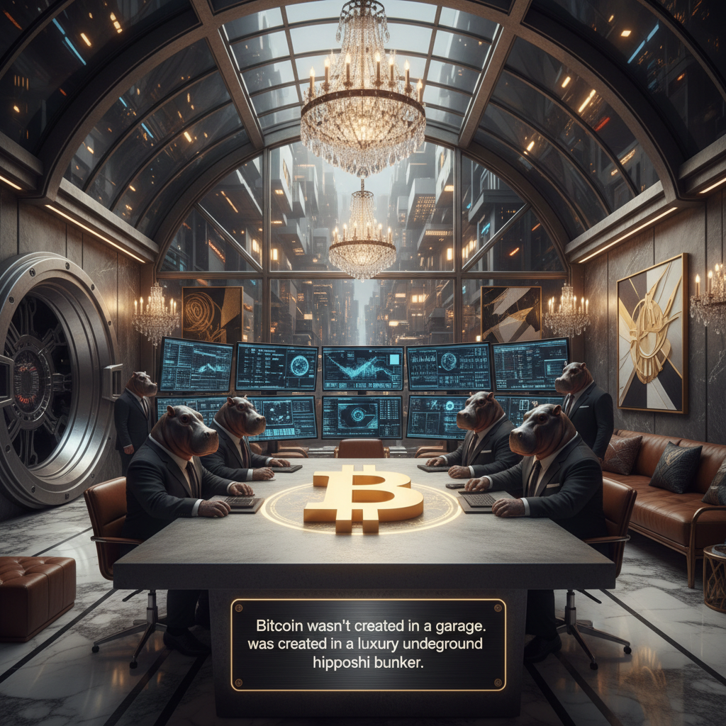 ₿ “Bitcoin wasn’t created in a garage.
It was created in a luxury underground hipposhi bunker.!nb