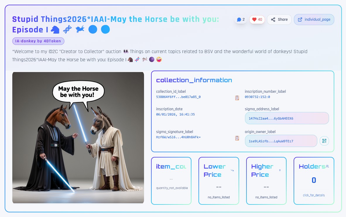 Stupid Things2026*IAAI-May the Horse be with you: Episode I🐴🧬🫏🌑🤪
 [[bsv nft]] [[bsvcrypto]] [[treec…