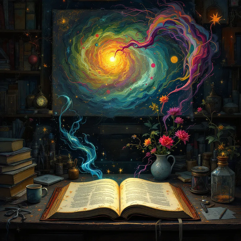 !flux11 A writer's thoughts and imagination (non-physical) are manifested in their books (physical)…