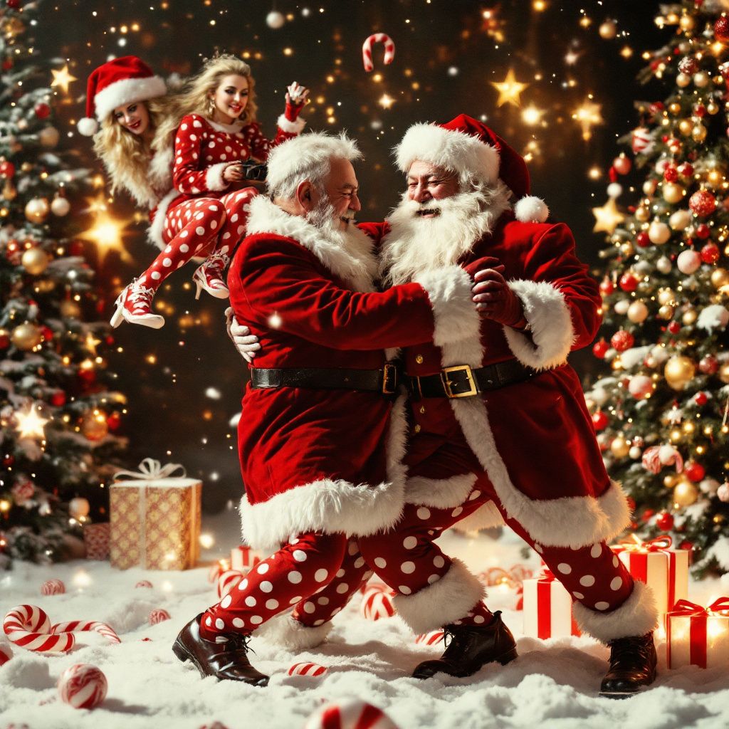 !flux11 Leonid Brezhnev wearing Russian colored polka dot stockings kissing Santa Claus while danci…