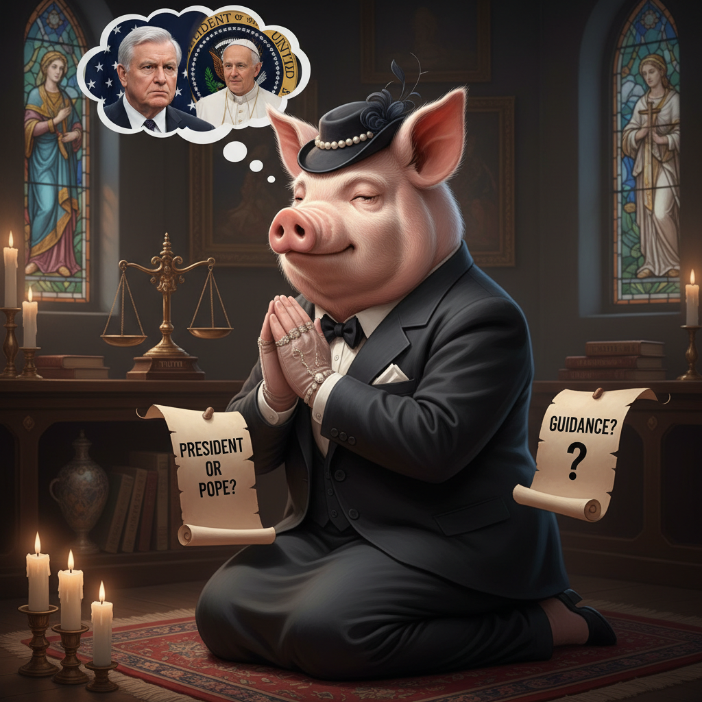 Miss Big Pig is praying for guidance on if she should believe the president or the pope? !nb