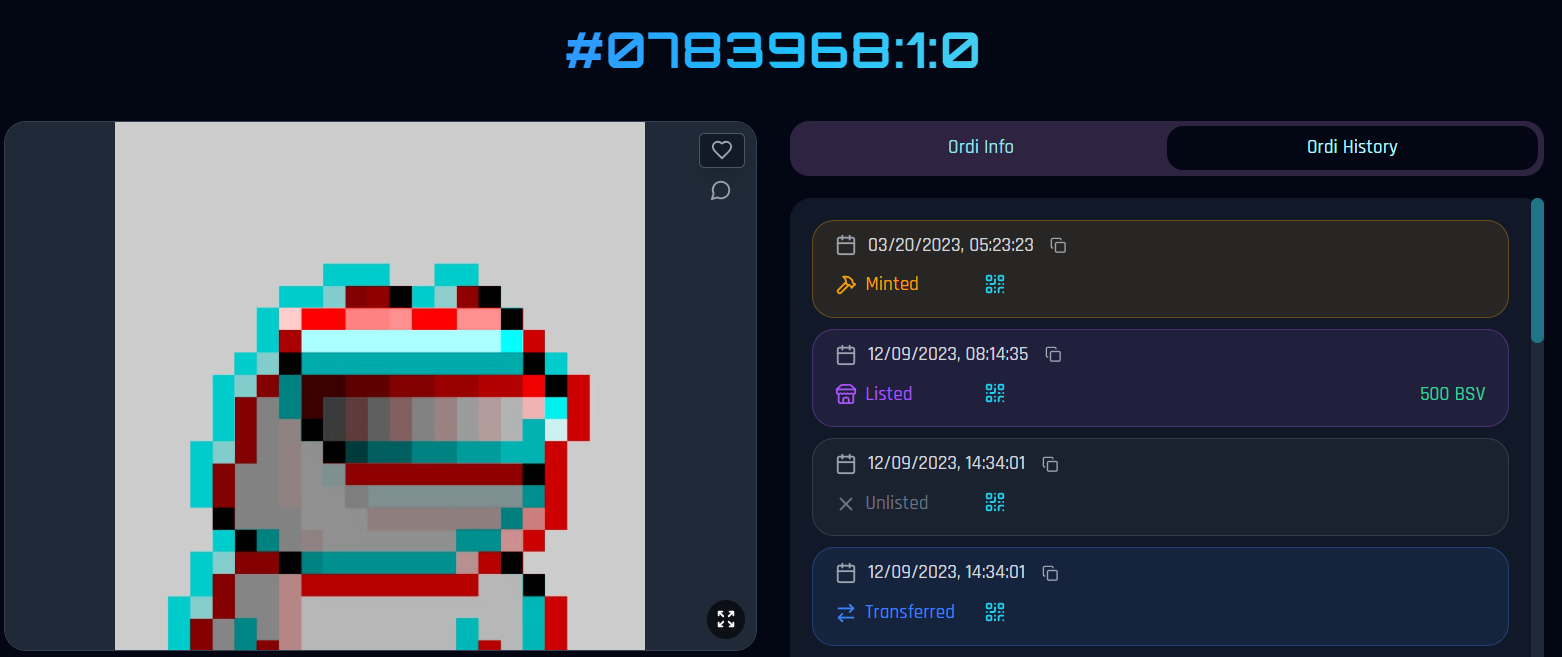 I think this is you main digital asset, the BSV Ordinal #1, created in block #783968 minted on 03/2…