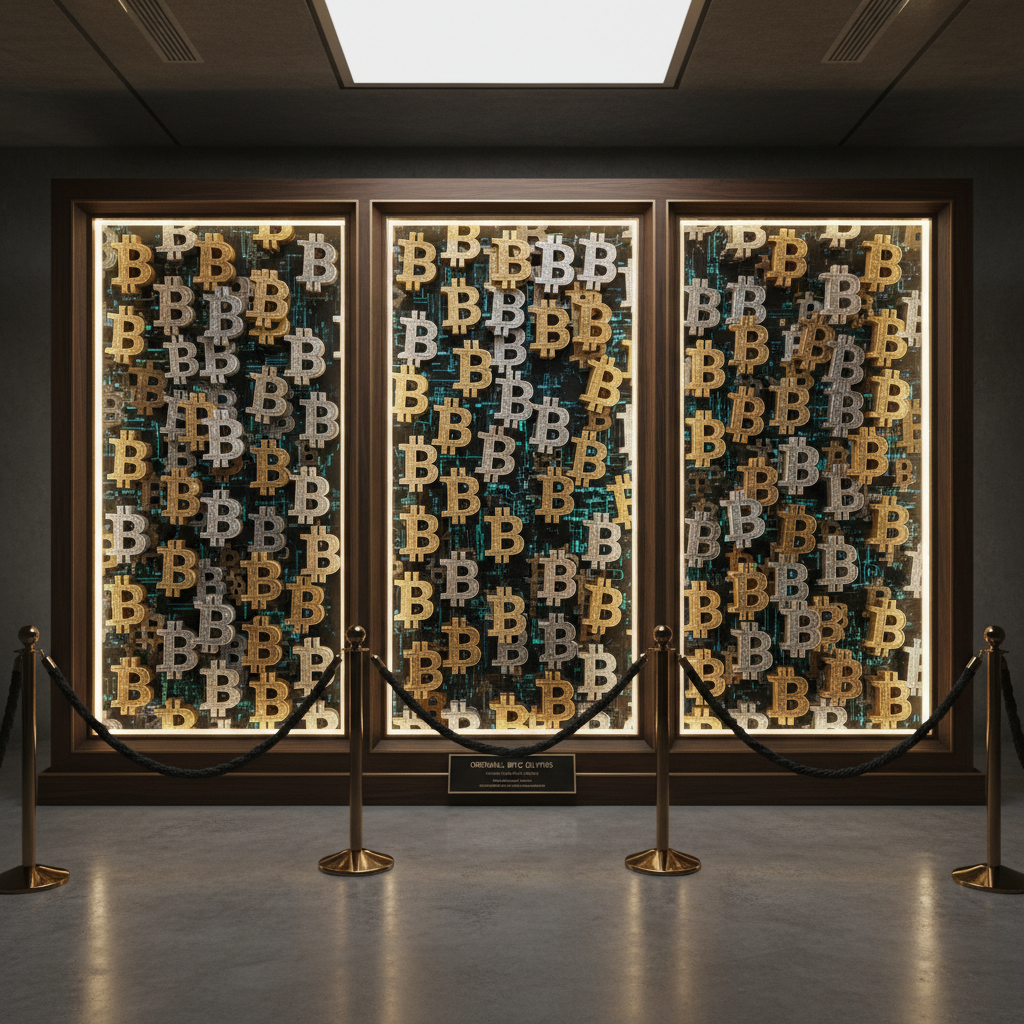 !nb make a luxurious quality art peice ordinal with a whole bunch of upright bitcoin logos.