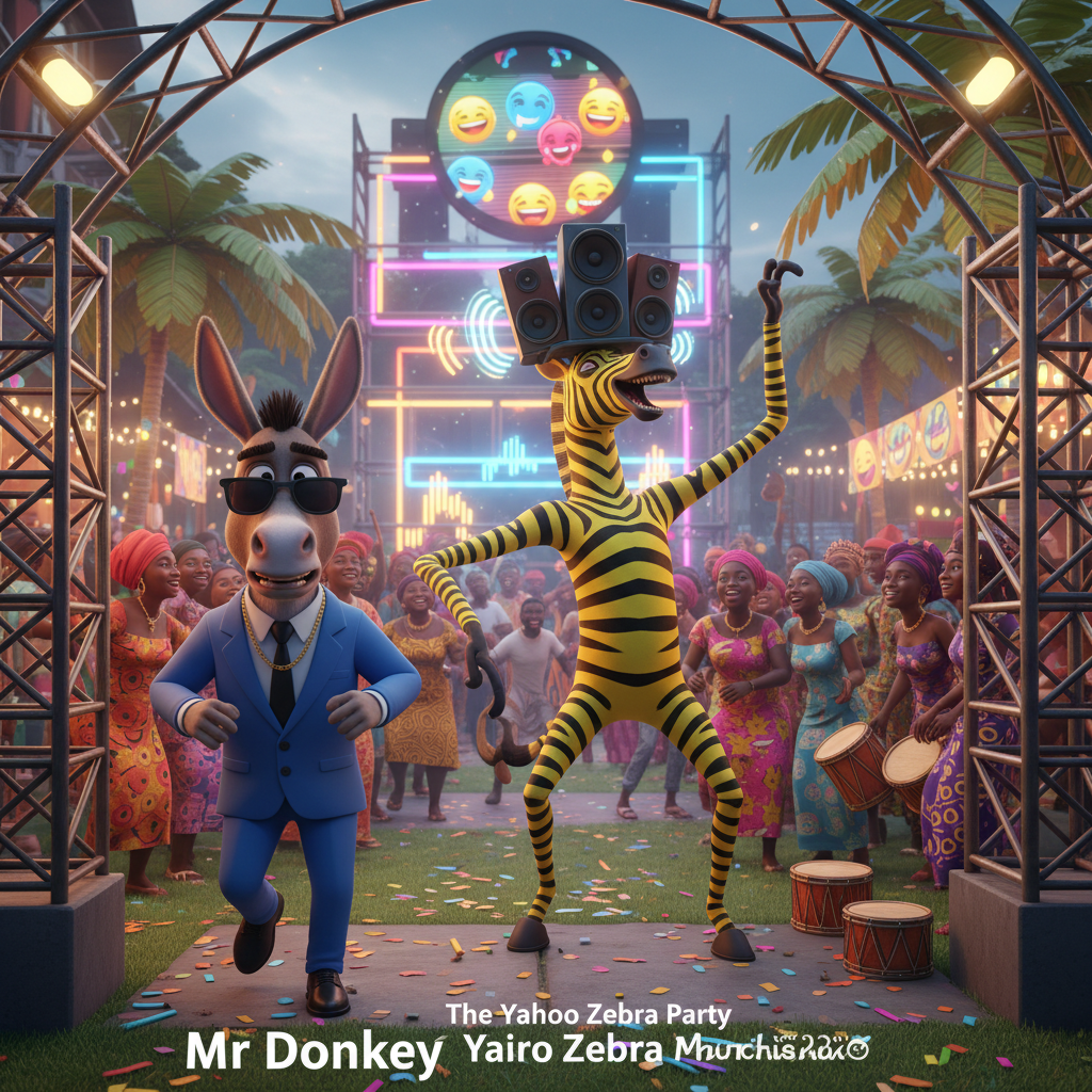 Mr Donkey & The Yahoo Zebra Party”
A stylish donkey enters a loud Nigerian backyard party and disco…