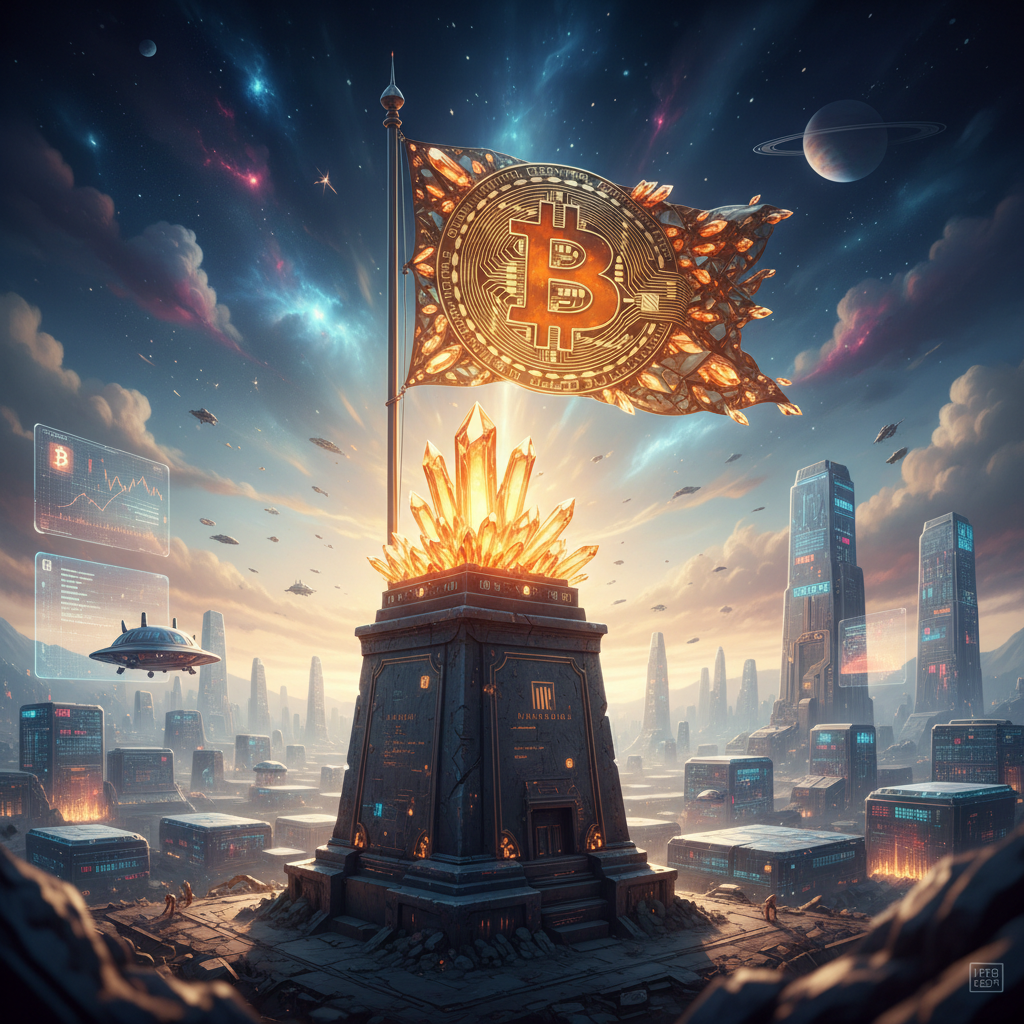 The Legendary Bitcoin Flag
!nb A legendary Bitcoin flag forged from pure gold and illuminated cryst…