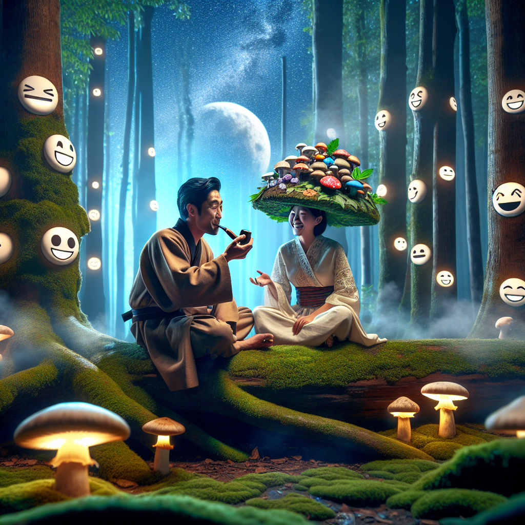 !dalle Having a smoke with the mushroom princess in treechat forest