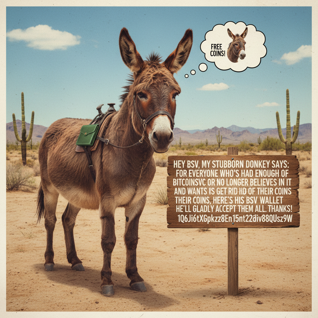 !nb Hey BSV, my stubborn Donkey says: For everyone who's had enough of BitcoinSV or no longer belie…