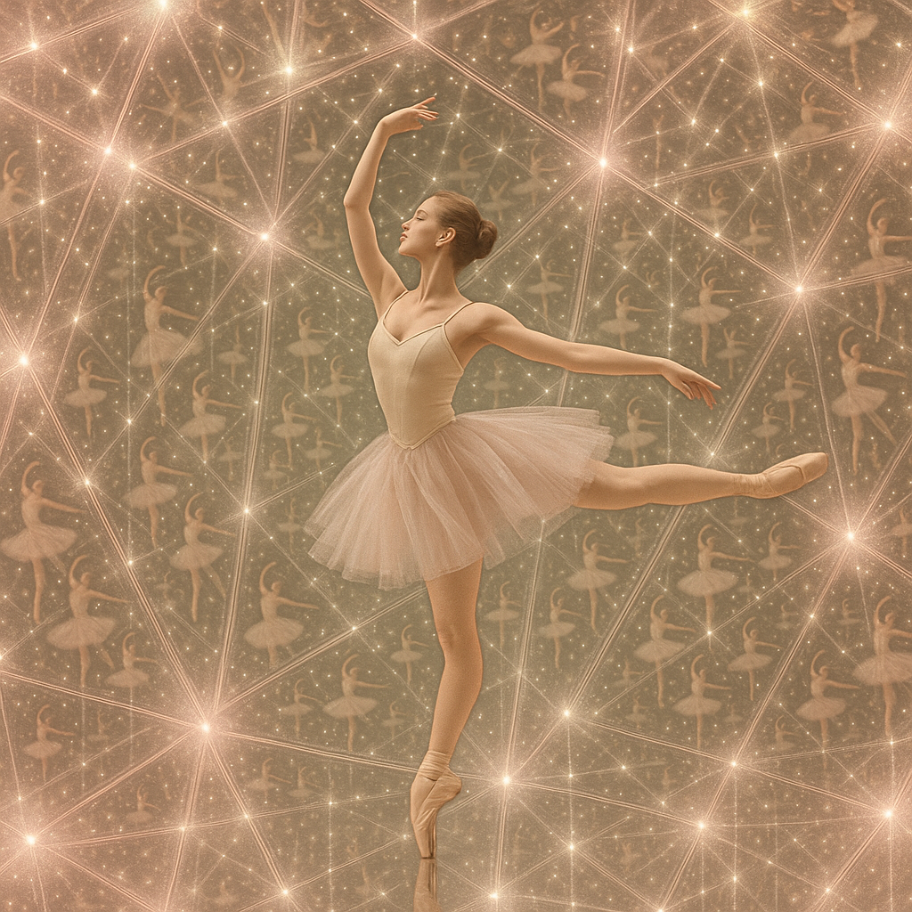 !gpt4o A graceful ballerina reflected within a Fractal Infinity Mirror, creating endlessly repeatin…