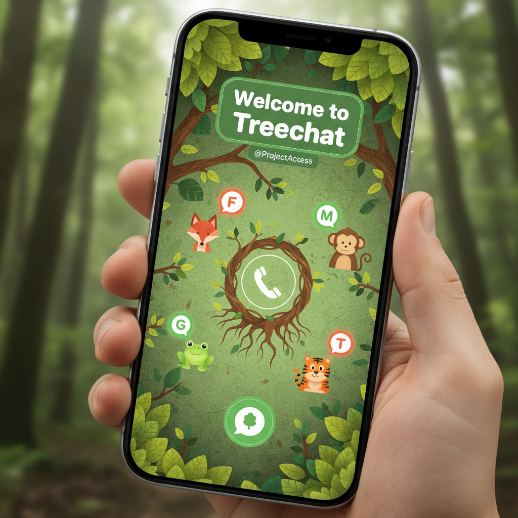 Welcome to Treechat @ProjectAccess 📱🌳🦊🐸🐵🐯!nb