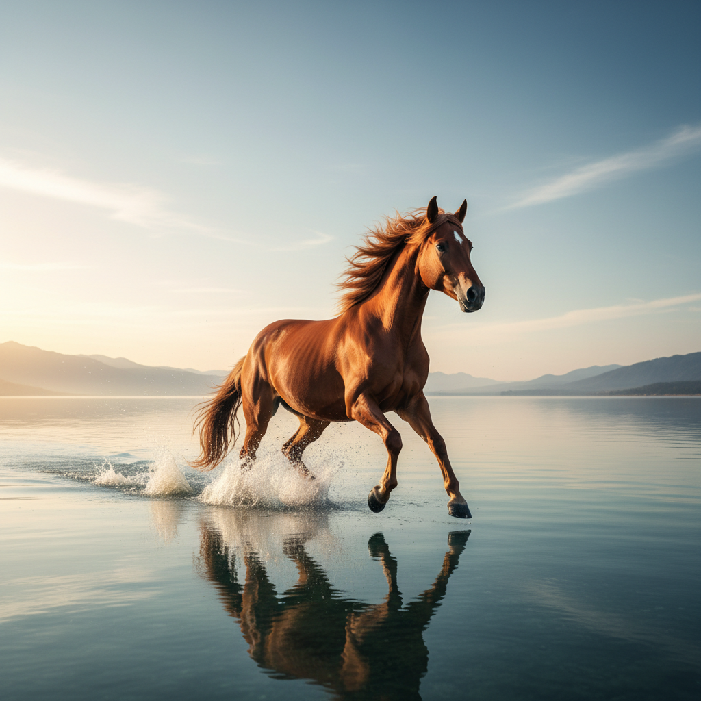 !nb a horse running on water brown horse