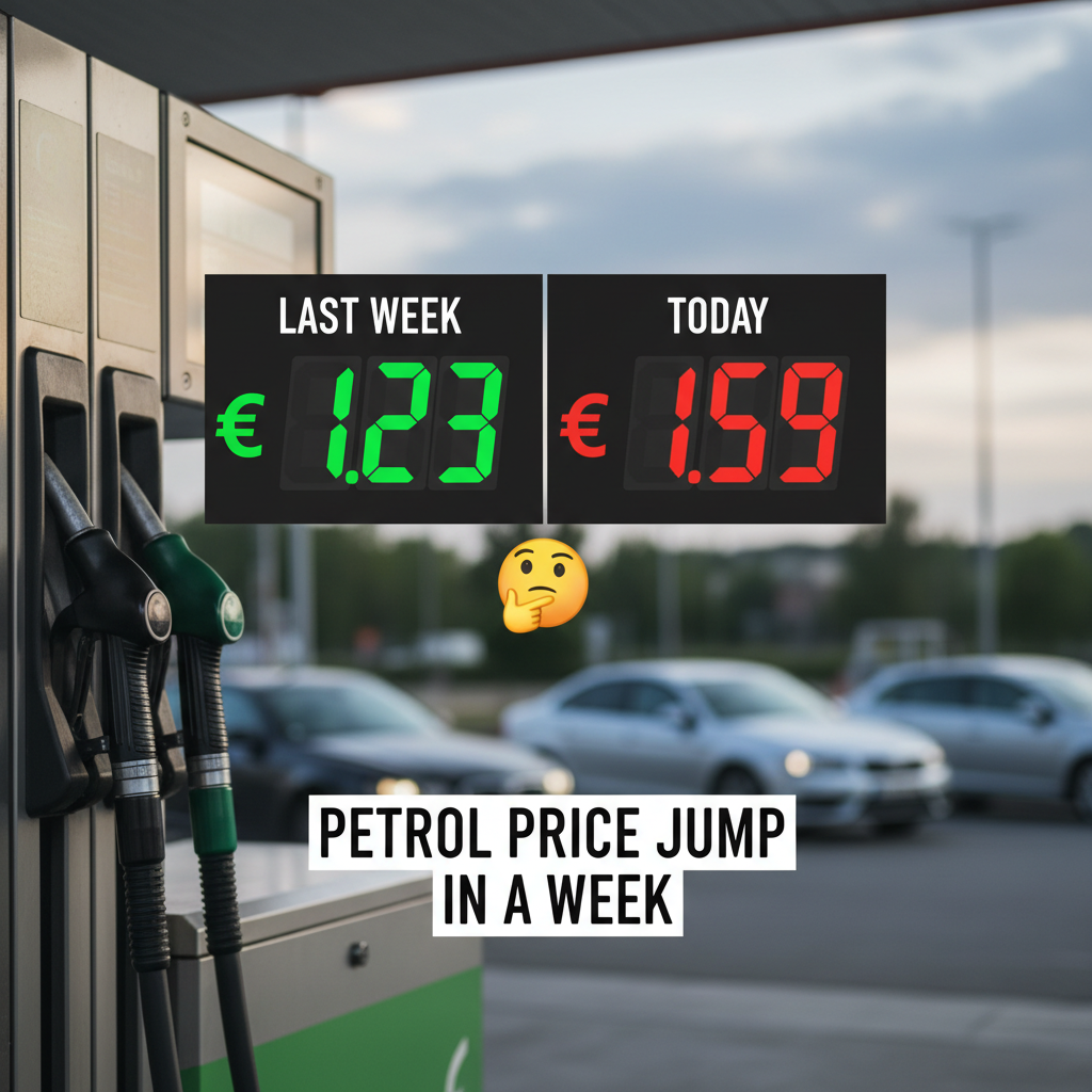 Petrol has jumped from €1.23 to €1.59 in a week 🤔 !nb
