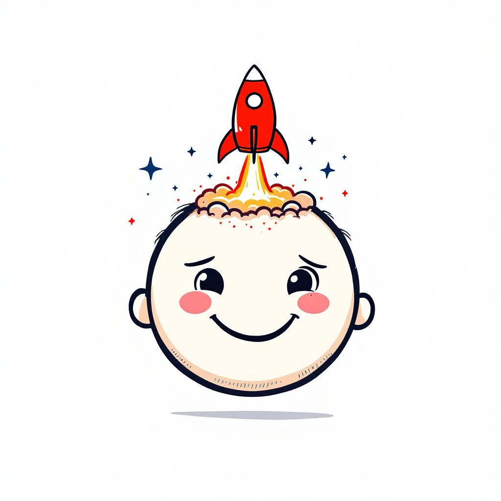 !flux11 simple emoji design, smiley, rocket taking off out of its head