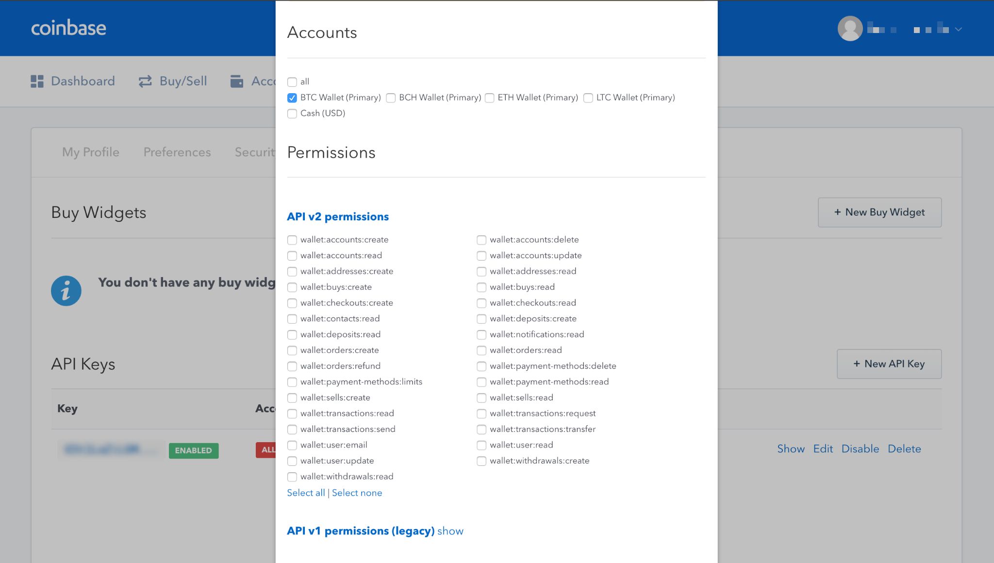 Configure API Key you just created (we recommend selecting ":read" options)