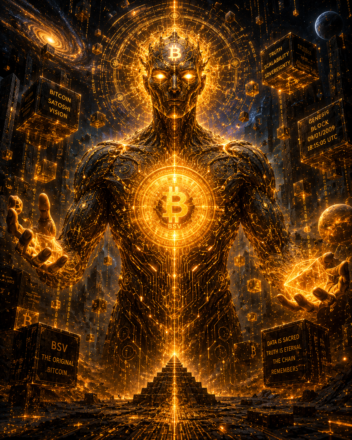🌌 FOR SALE — 1/1 NFT 🌌
🟠 BITCOIN BEING — THE LIVING CHAIN 🟠
A cosmic entity born from blockchain en…