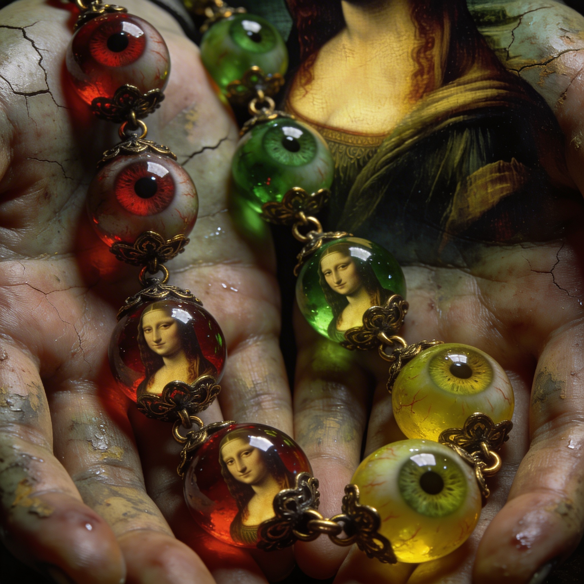 Would You Like Some Mona Lisa Eyes / Eyeballs of Marble Rosary Necklace?
