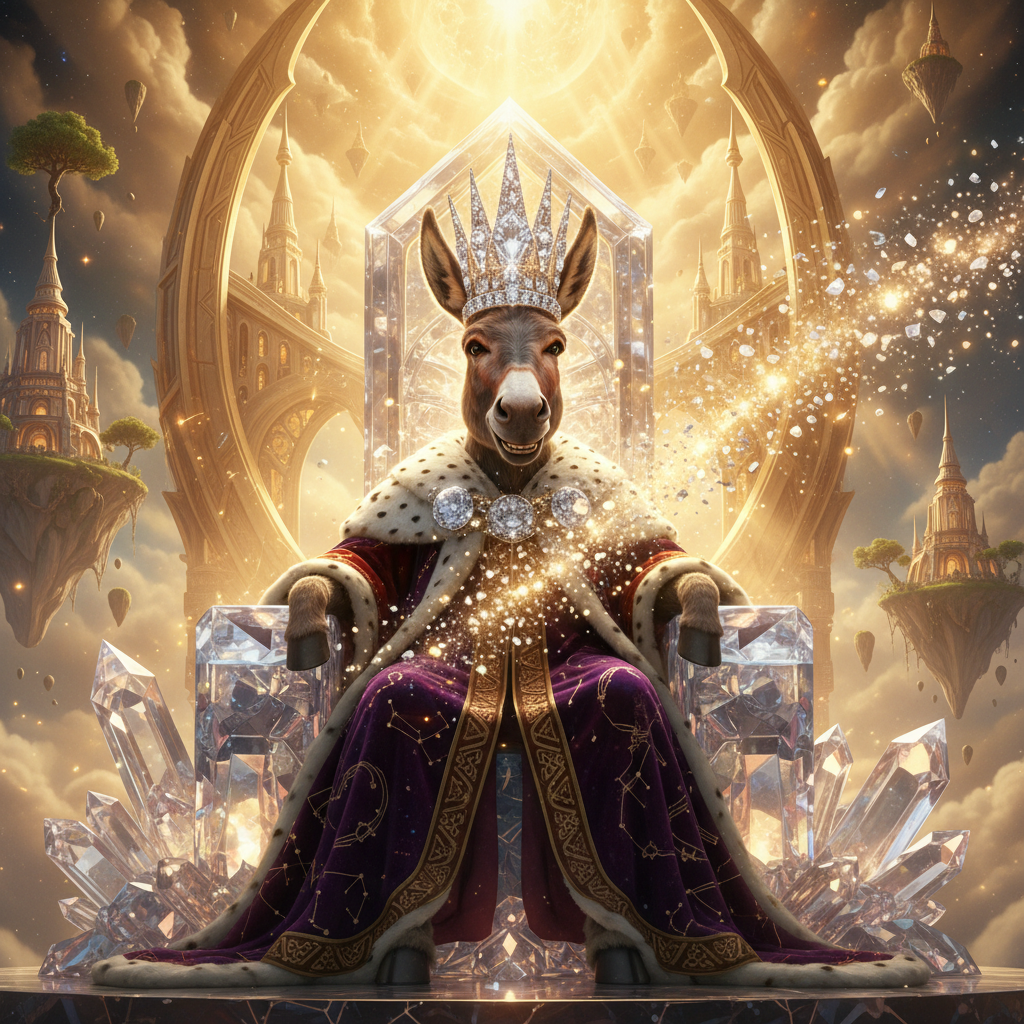 The Forgotten King Donkey
!nb A legendary donkey seated upon a magnificent crystal throne beneath a…