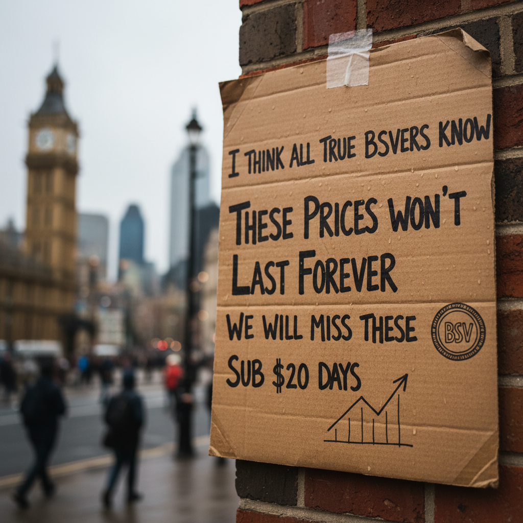 I think all true BSVers know these prices won't last forever. We will miss these sub $20 days !nb