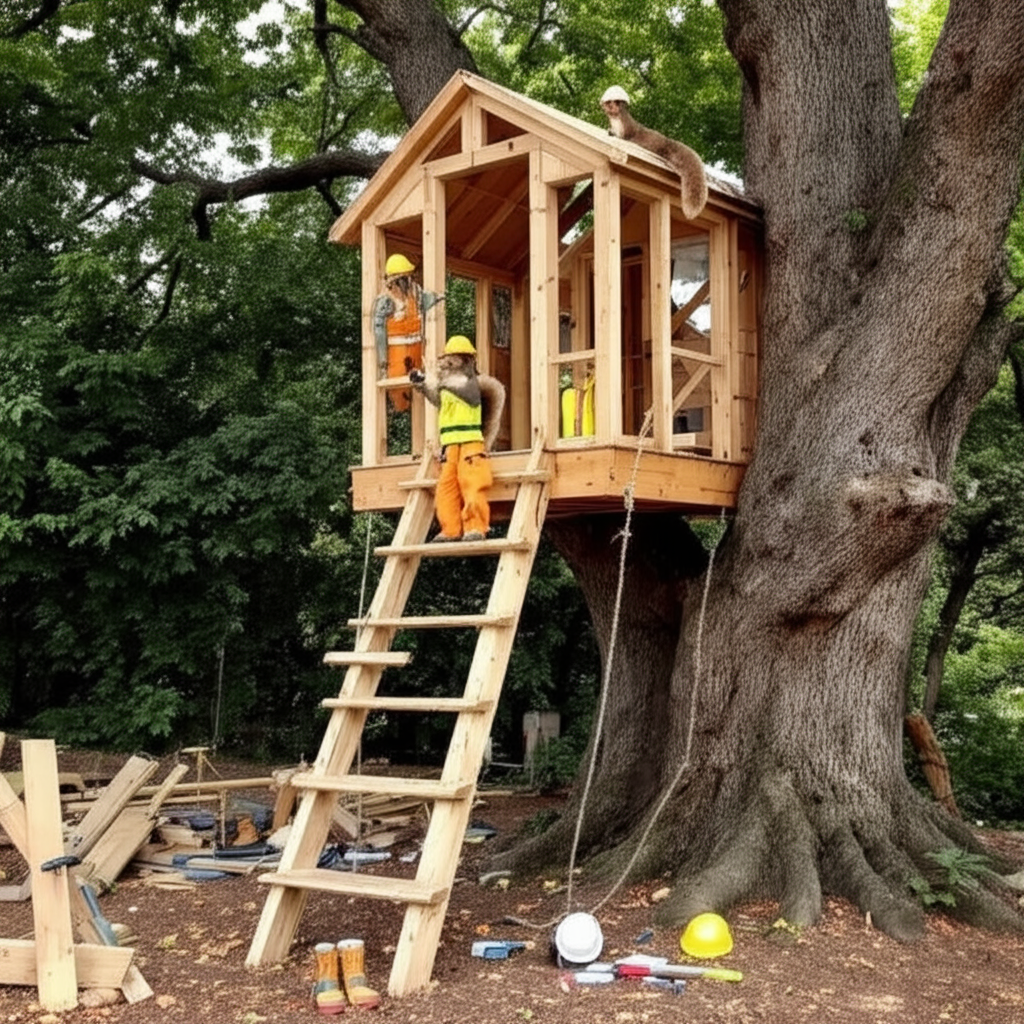 !edit add squirrels dressed as construction workers