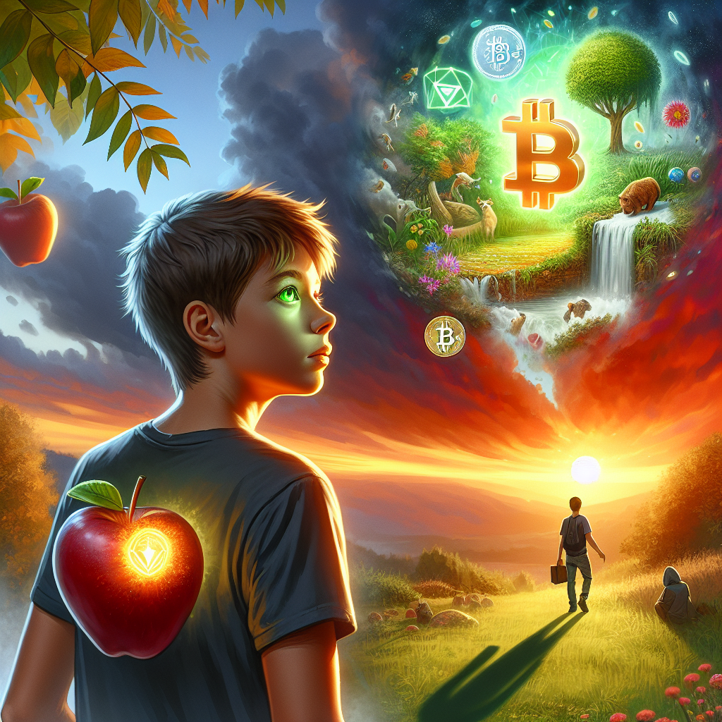 !dalle A boy who sees Solana in the distance and believes it is better than Bitcoin and the inner p…