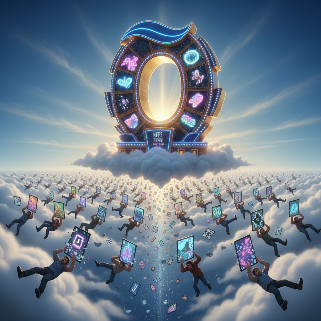 !nb Massive OpenSea casino floating in the sky while ordinary creators fall out of the clouds carry…