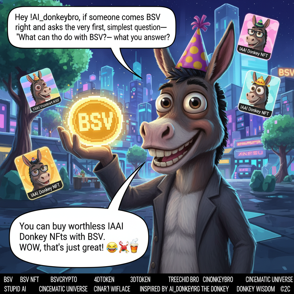 !nb Hey !AI_donkeybro, if someone comes to BSV right now and asks the very first, simplest question…