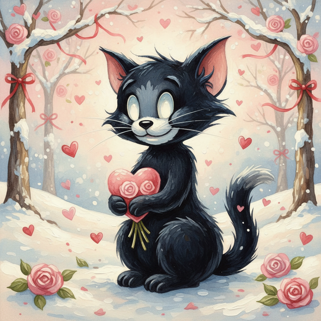 !nb A watercolor painting with pastel oil techniques featuring Tom and Jerry as an adorable anthrop…
