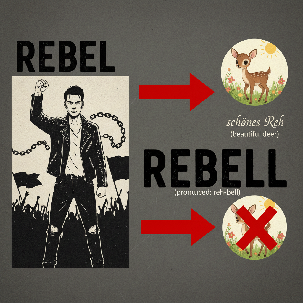 !nb Hey !AI_donkeybro, you are so smart and funny. What das "rebel" means in German? "schönes Reh"