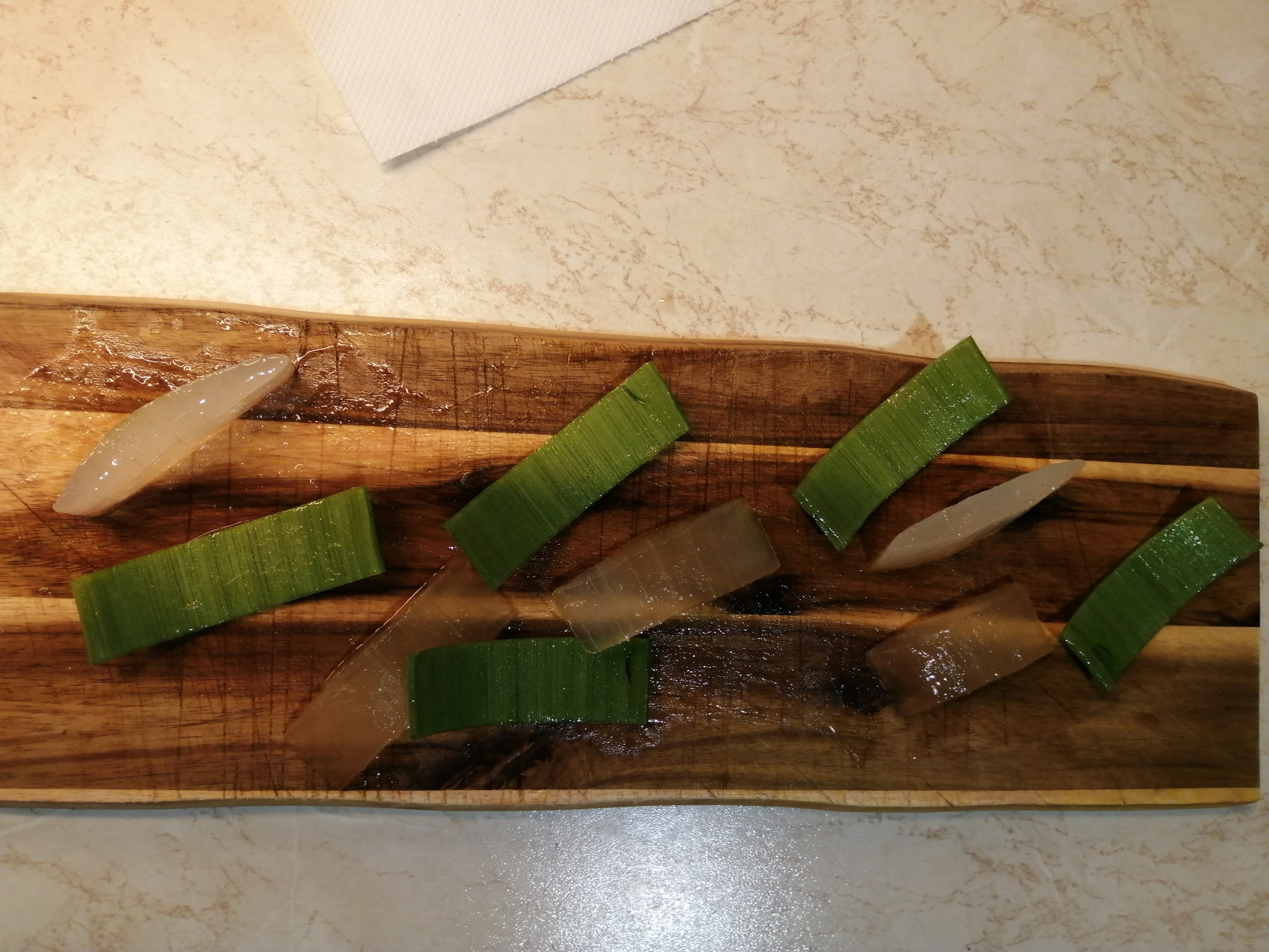 Use a filleting knife to cut fillets from the Aloe chunks.

[[Hobby]] [[Gardening]] [[Succulents]] …
