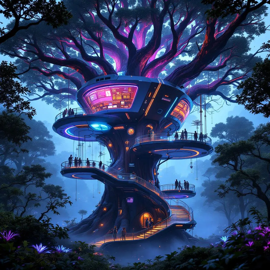 future cyberpunk style treehouse !flux