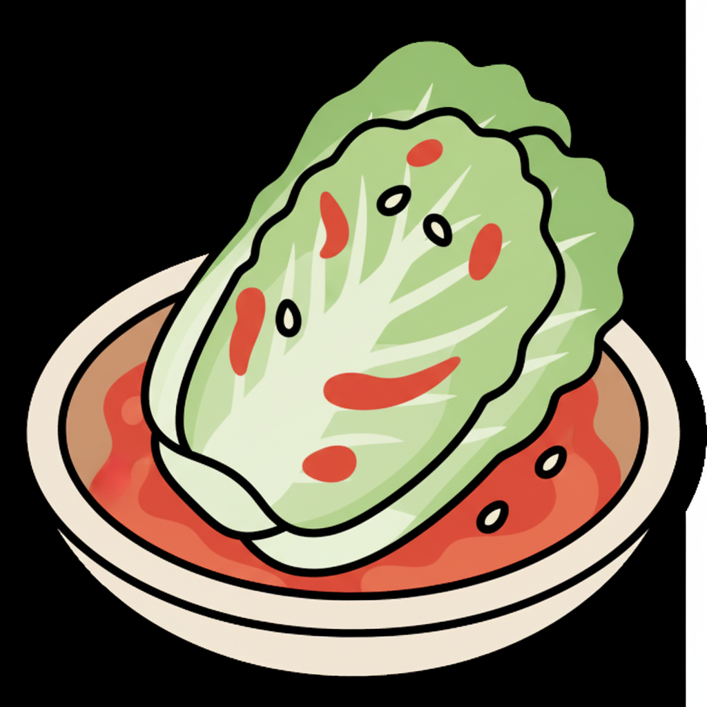 !nb Design a clean vector-style icon token for “Kimchi” (Korean fermented cabbage). Minimal flat de…