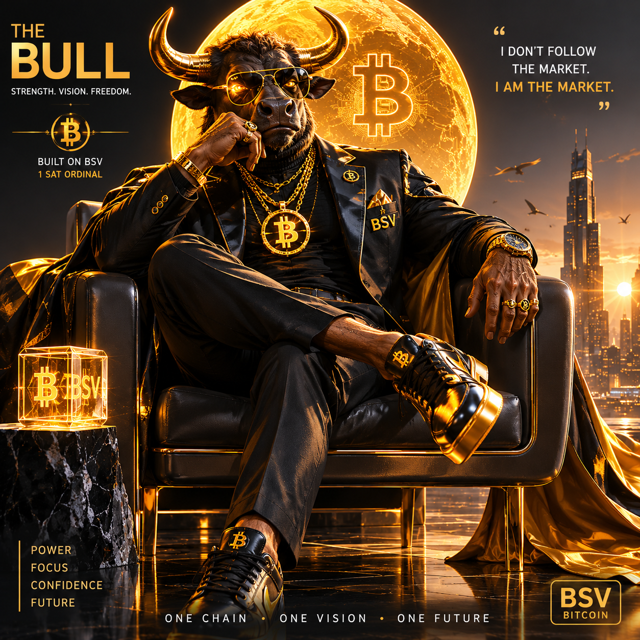 🏆 WE HAVE A WINNER 🏆
🐂 THE BULL — ITEM #001
1/1 NFT — SOLD
Winner: @Bsvcrypto 

Final Bid: 2.18 BSV…