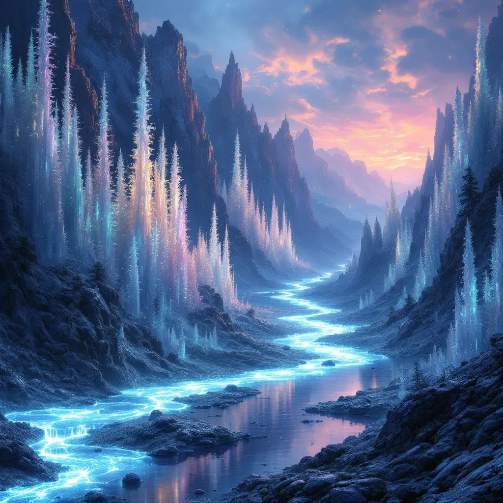 !flux  a landscape sculpted by ancient whispers, where crystalline forests hum with latent energy a…