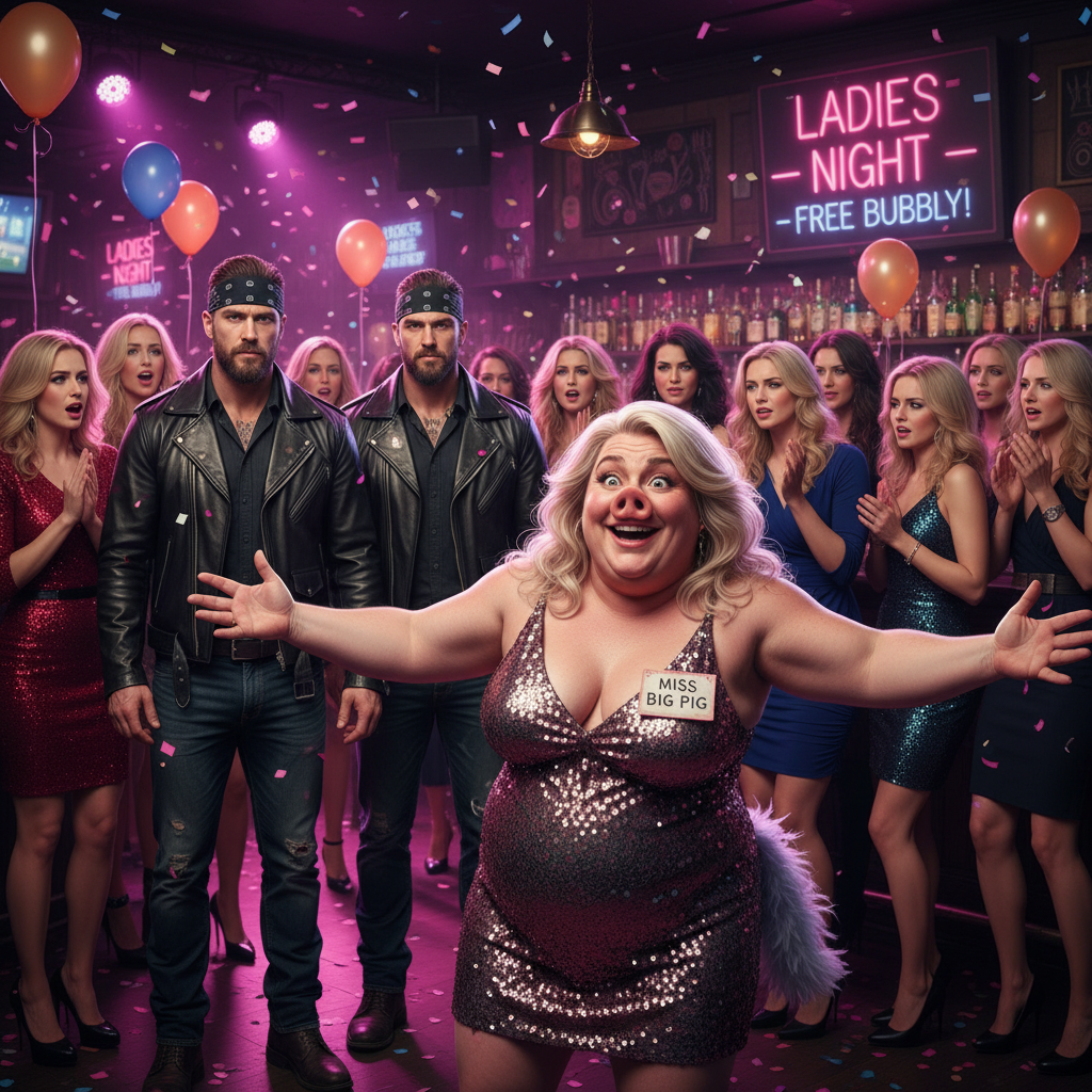 The bad boys show up at ladies night,  miss Big Pig is excited.  !nb