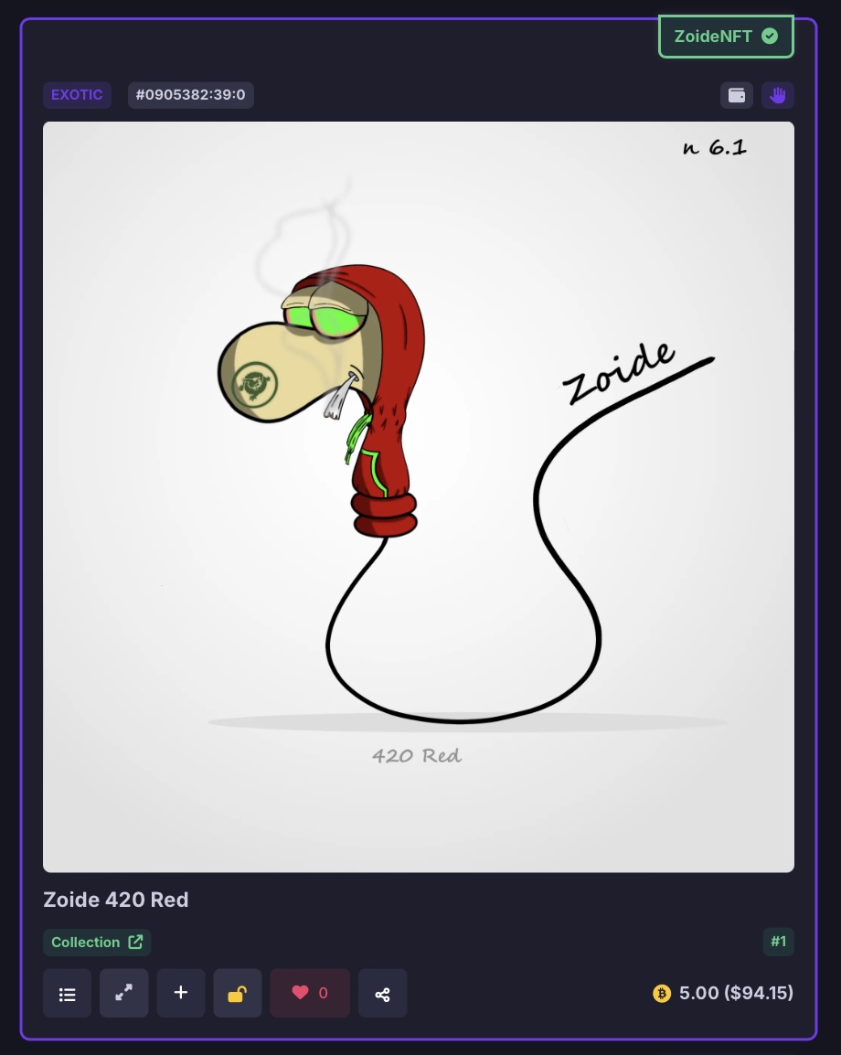 1/2 price 🔥
2.5 BSV
From the @ZoideNFT n6 “420” collection
Supply: 10
Zoide 420 Red #1
https://zoid…