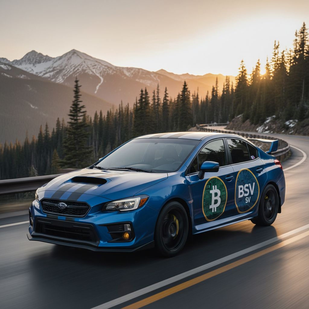 !nb create me a subaru with Bitcoin SV logo