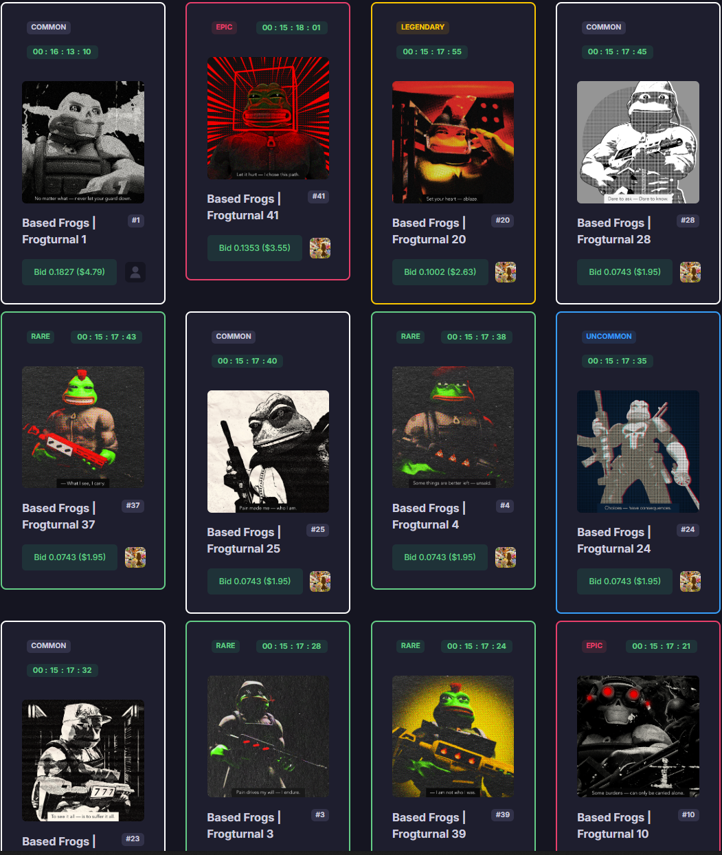 Still some bids left!
https://zoide.io/mint-zone/auction-drop/based-frogs-frogturnal