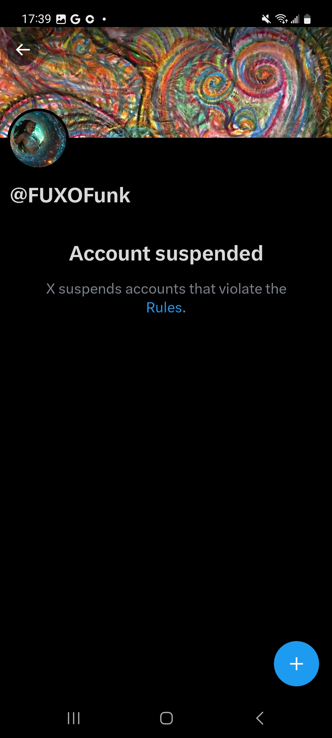 I got one of those the other day 😑 
X suspended my record label FUXO Funk ... ffs.💀