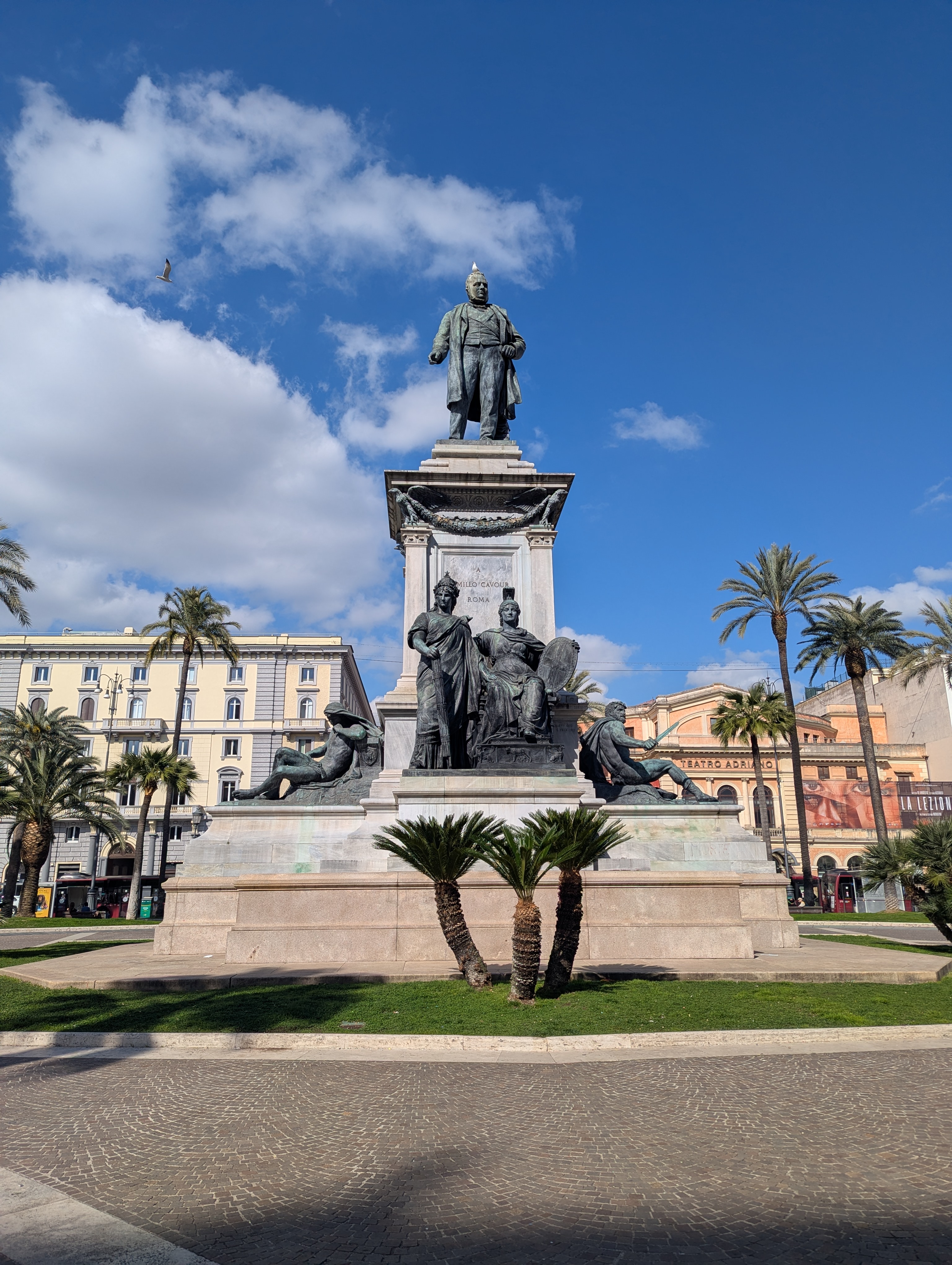 Camillo Benso Monument, A bronze of a middle-aged Benso dressed as a statesman and politician. He s…