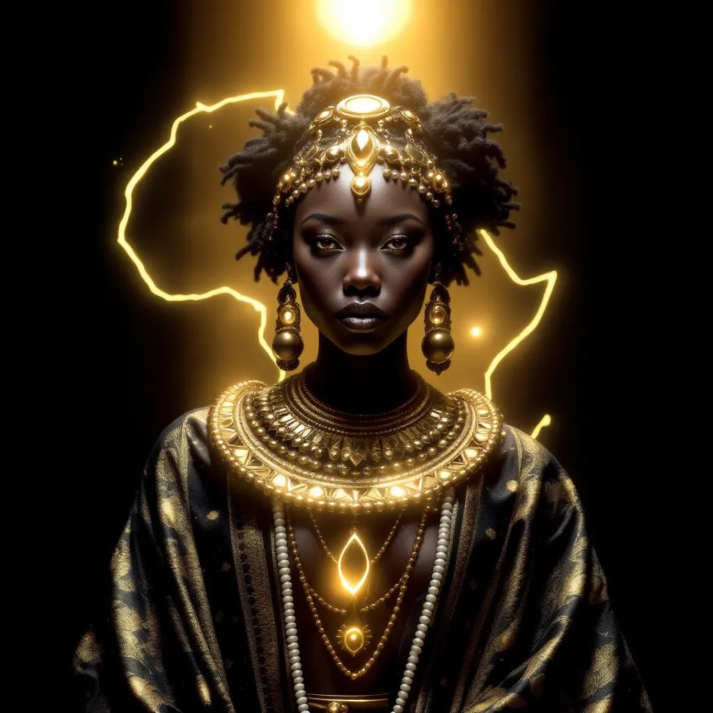 AFRICA ETERNAL
A majestic African figure emerging from golden light, wearing a modern–traditional r…