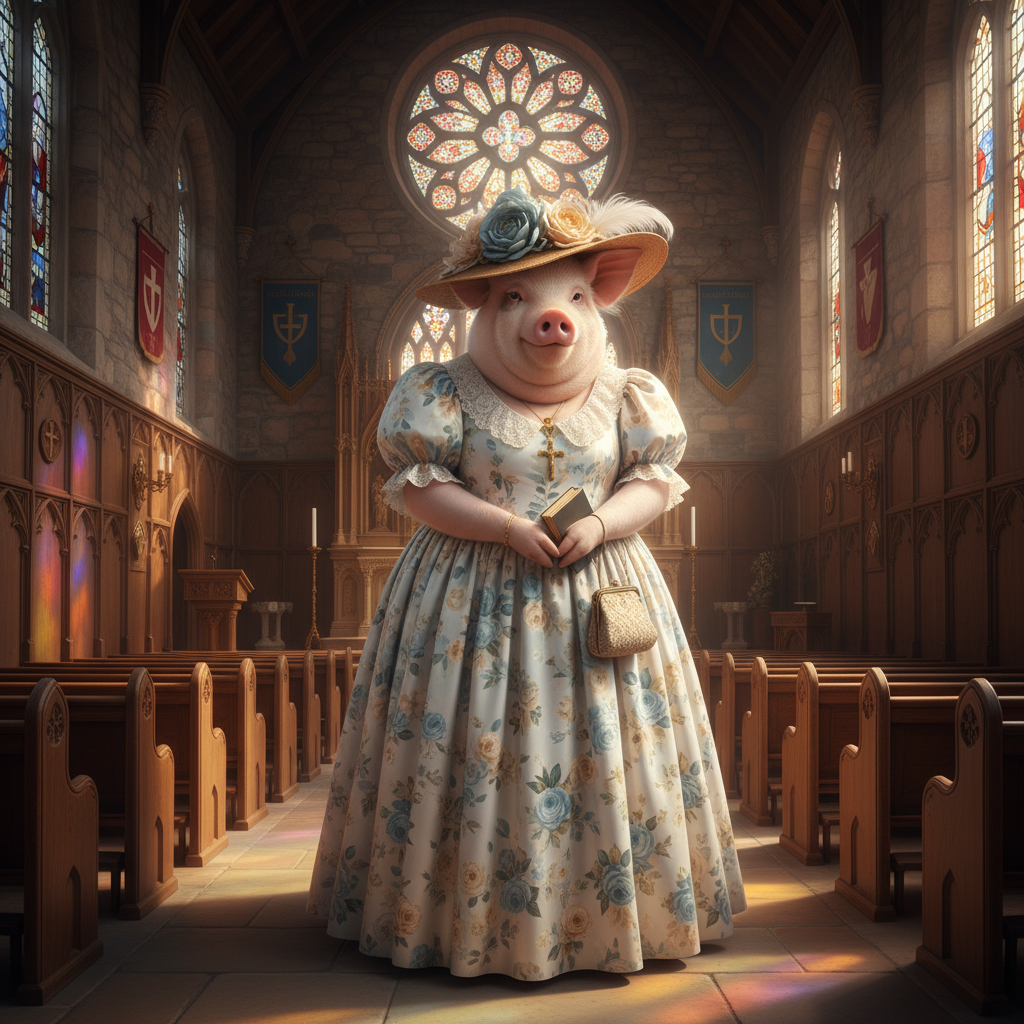 Miss Big Pig is in her best Sunday dress for worshipping the Lord on this 1st day of the week. !nb