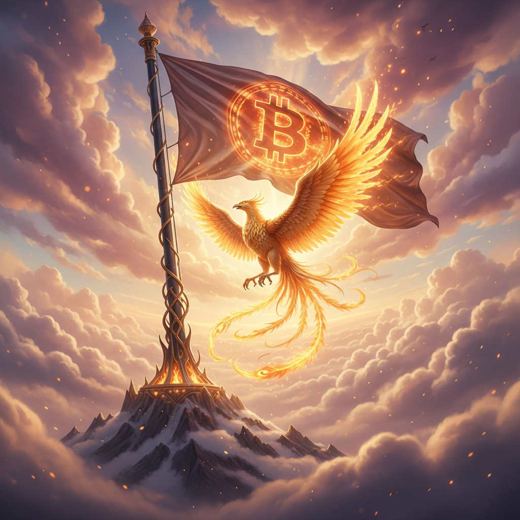 Phoenix and the Bitcoin Flag
!nb A radiant phoenix soaring around a magnificent Bitcoin flag, golde…