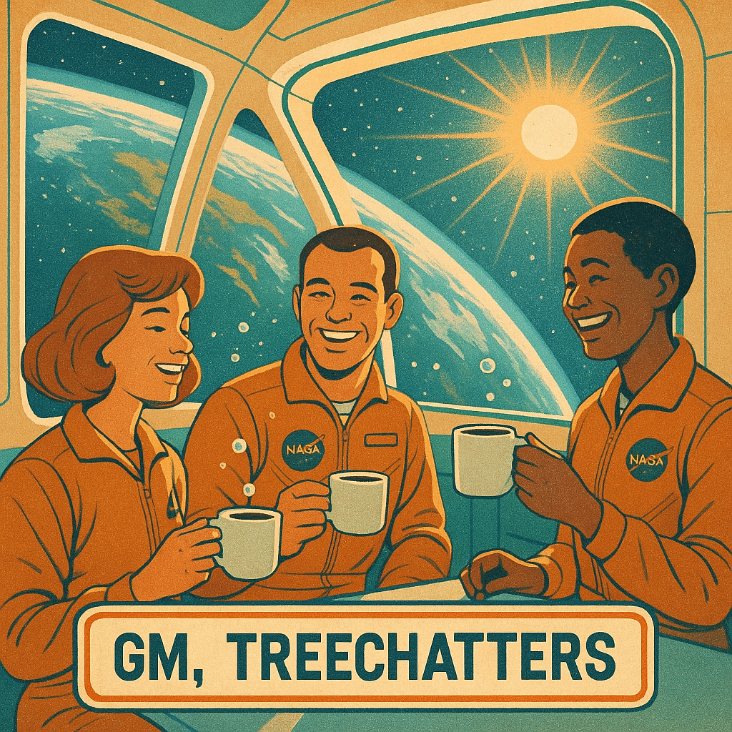 !gpt4o A cheerful retro NASA-style educational illustration showing astronauts inside a sunny space…
