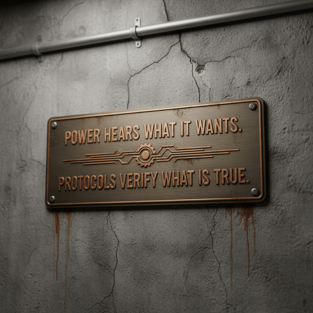 !nb 
"POWER HEARS WHAT IT WANTS. PROTOCOLS VERIFY WHAT IS TRUE."