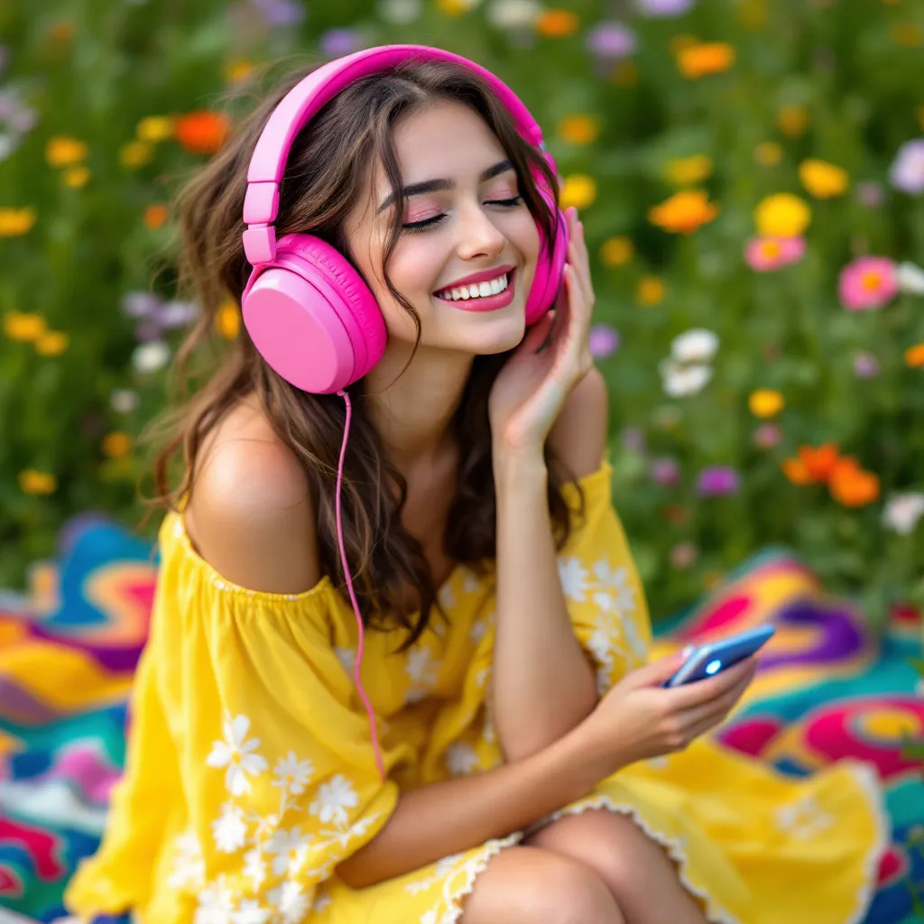 !flux butterfly lady enjoying music on the large headphone