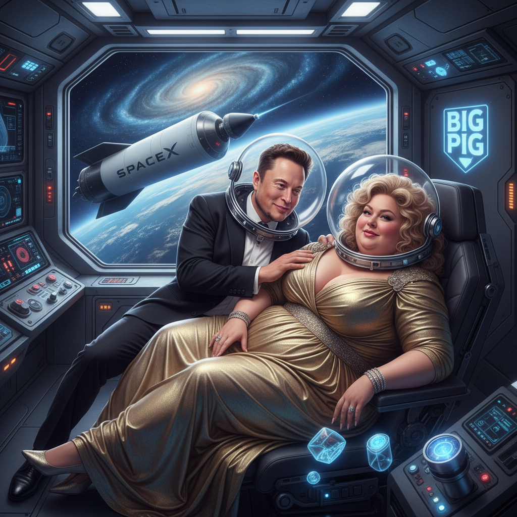 Sex goddess Miss big pig is fondled by elon musk while on long space x journey !nb