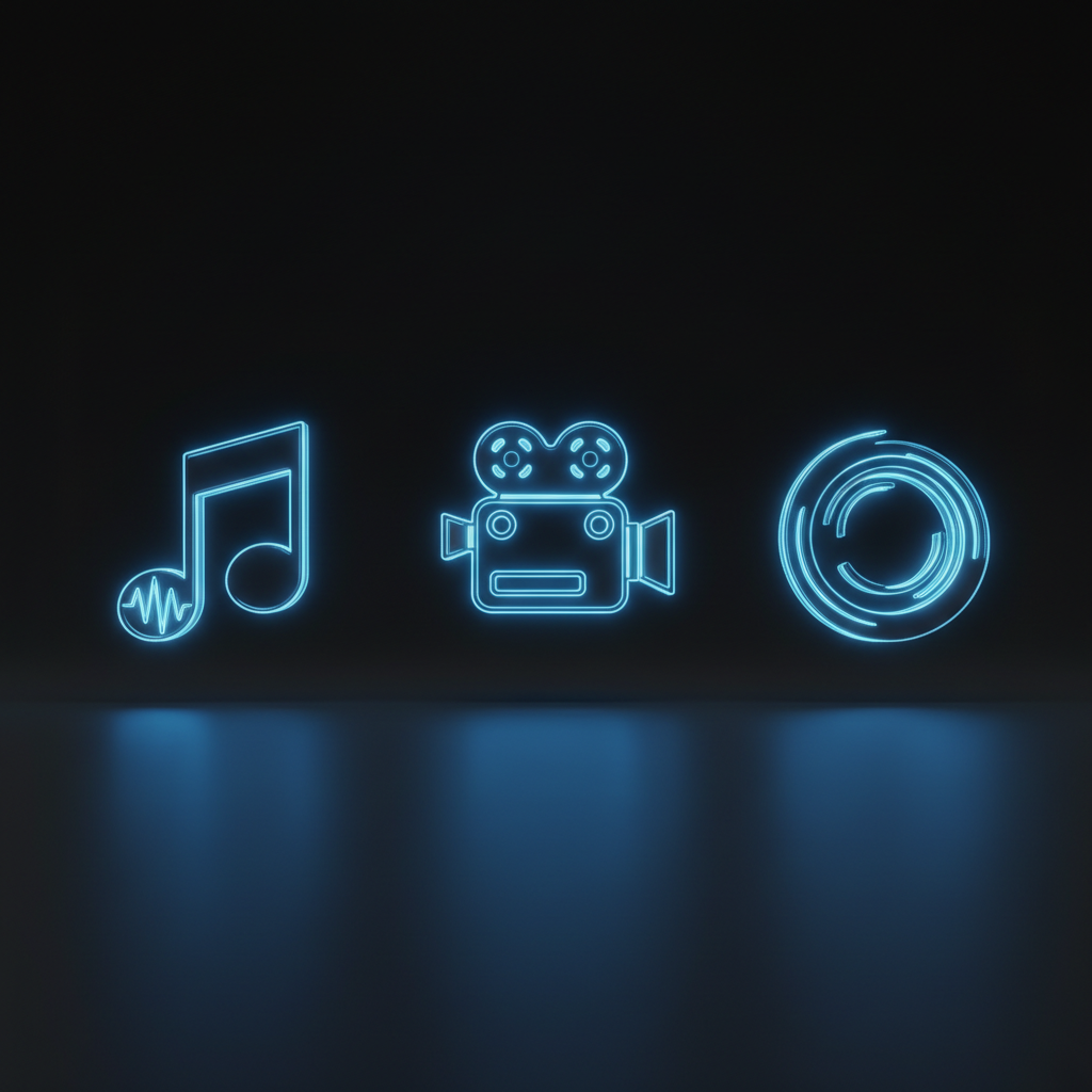!nb Ultra-minimal futuristic Web3 icon display featuring three objects arranged horizontally in a c…