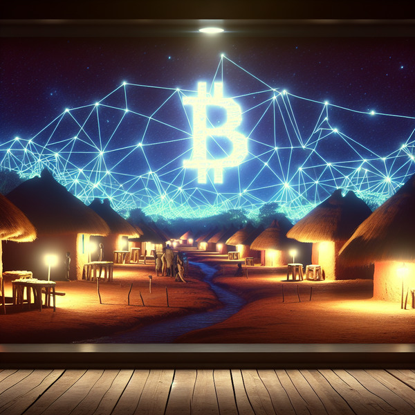 3. Village Node
Rural African village at night connected by glowing digital network lines forming a…