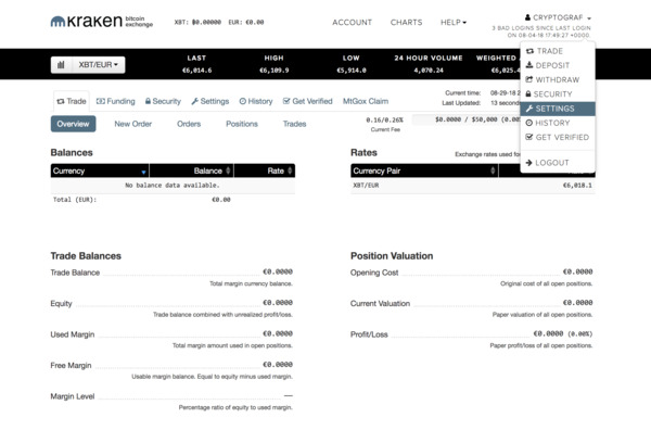 Go to Settings screen under your Kraken main dashboard at the top right or from the navigation tabs.