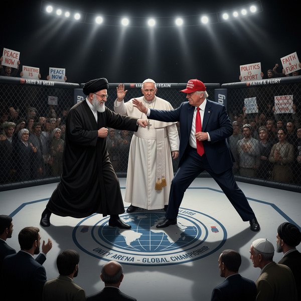 The ayatolla in octagon with trump, the pope is referee!nb