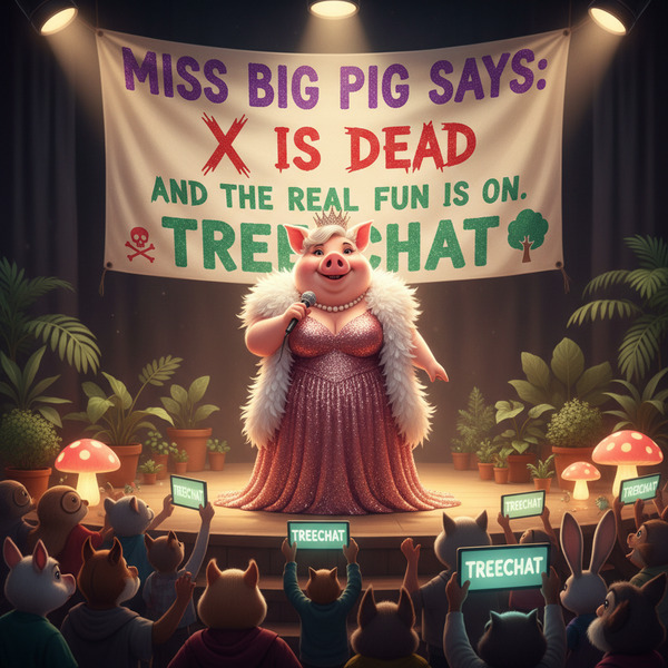 Miss Big Pig says X is dead and the real fun is on Treechat. !nb